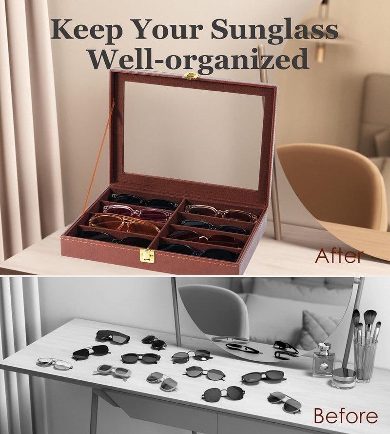 NEWLOOP Store Sunglasses Organizer Multiple Pairs of Glasses Display Case Sunglass Hard Shell Storage Box for Women Men 12/16 Slots - Image 4
